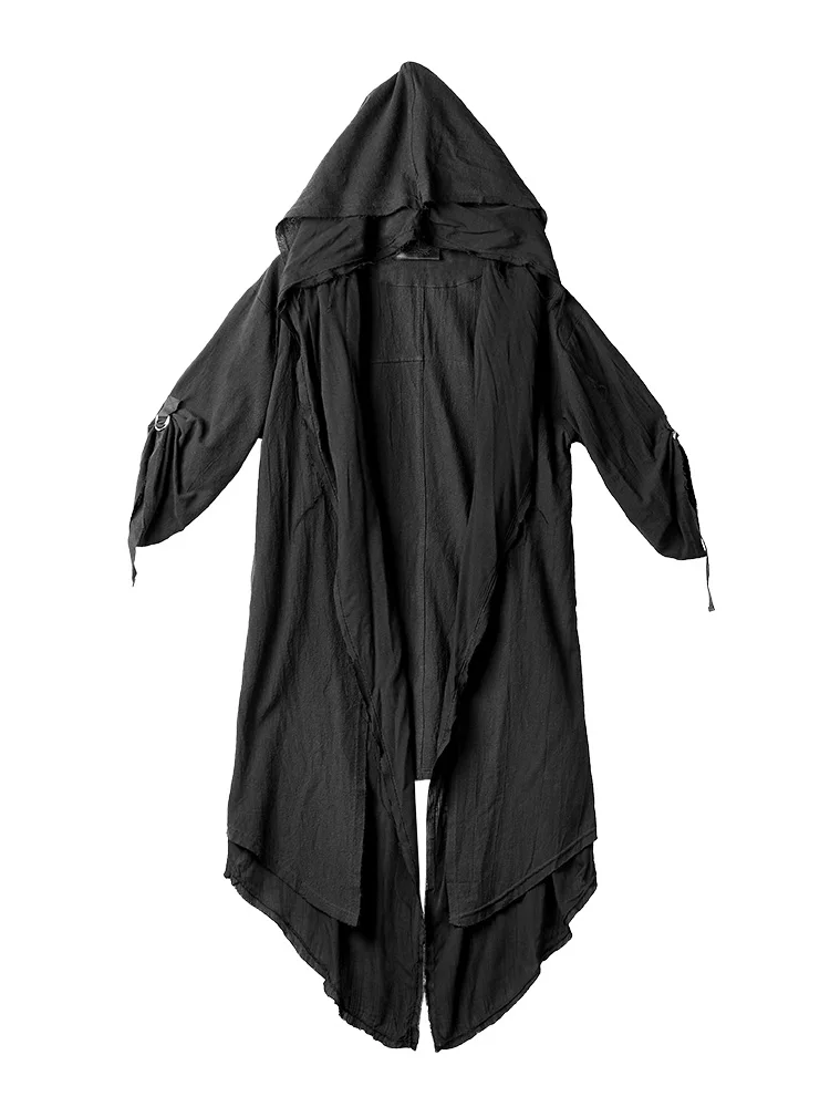 Темный плащ пальто плащ для выражения личности ночной клуб пальто мужской прилива Готический поддельные две части над коленом халаты мужские длинные пальто готическая куртка