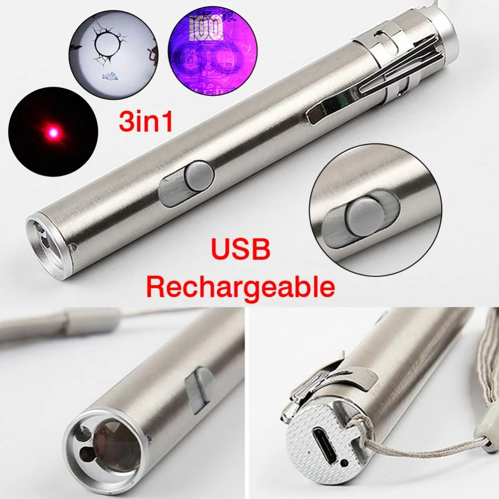 Многофункциональный 3в1/2в1 мини USB Перезаряжаемый СВЕТОДИОДНЫЙ УФ-фонарь, карманный фонарик, светодиодный фонарик для кемпинга