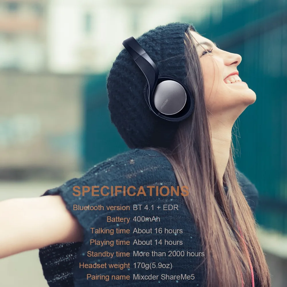 Mixcder ShareMe 5 беспроводные bluetooth наушники Встроенный микрофон Беспроводная легкая
