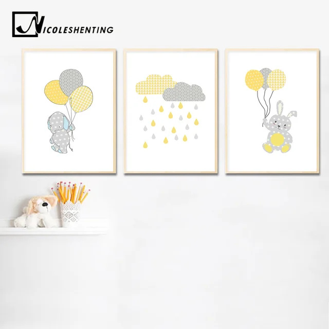Bunny Elephant Balloon Wall Art Canvas Painting Cartoon Nursery Bunny Elephant Balloon Wall Art Canvas Painting Cartoon Nursery Posters Prints Nordic Kids Decoration Picture Baby
