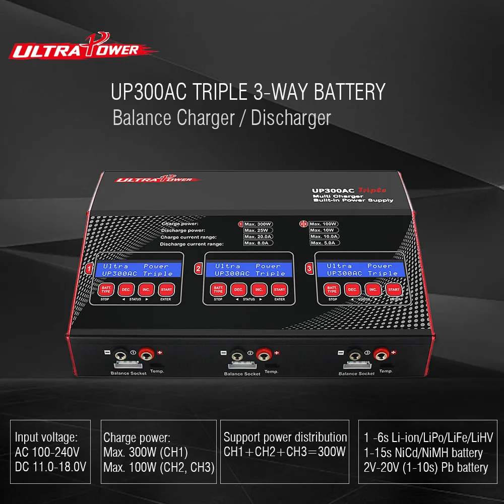 Ультра мощность UP300AC тройное 3-полосное 3*100 Вт 1-6S li-ion/LiPo/LiFe/LiHV зарядное устройство для баланса аккумулятора Dis зарядное устройство для Traxxas HSP RC Drone