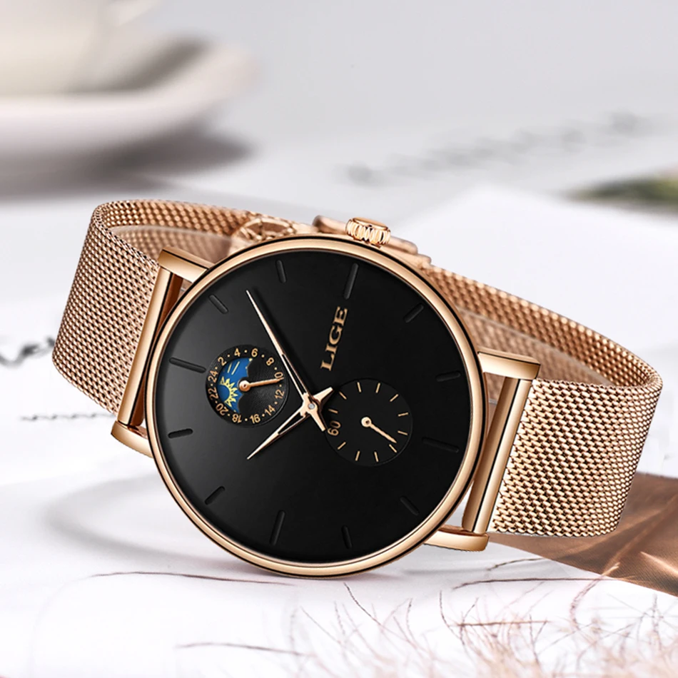Superior de Luxo à Prova Relógio de Pulso Relógio de Quartzo Lige Womens Relógios Marca Dwaterproof Água Relógio Moda Senhoras Aço Inoxidável Ultra-fino Casual 4 High Quality Relógios