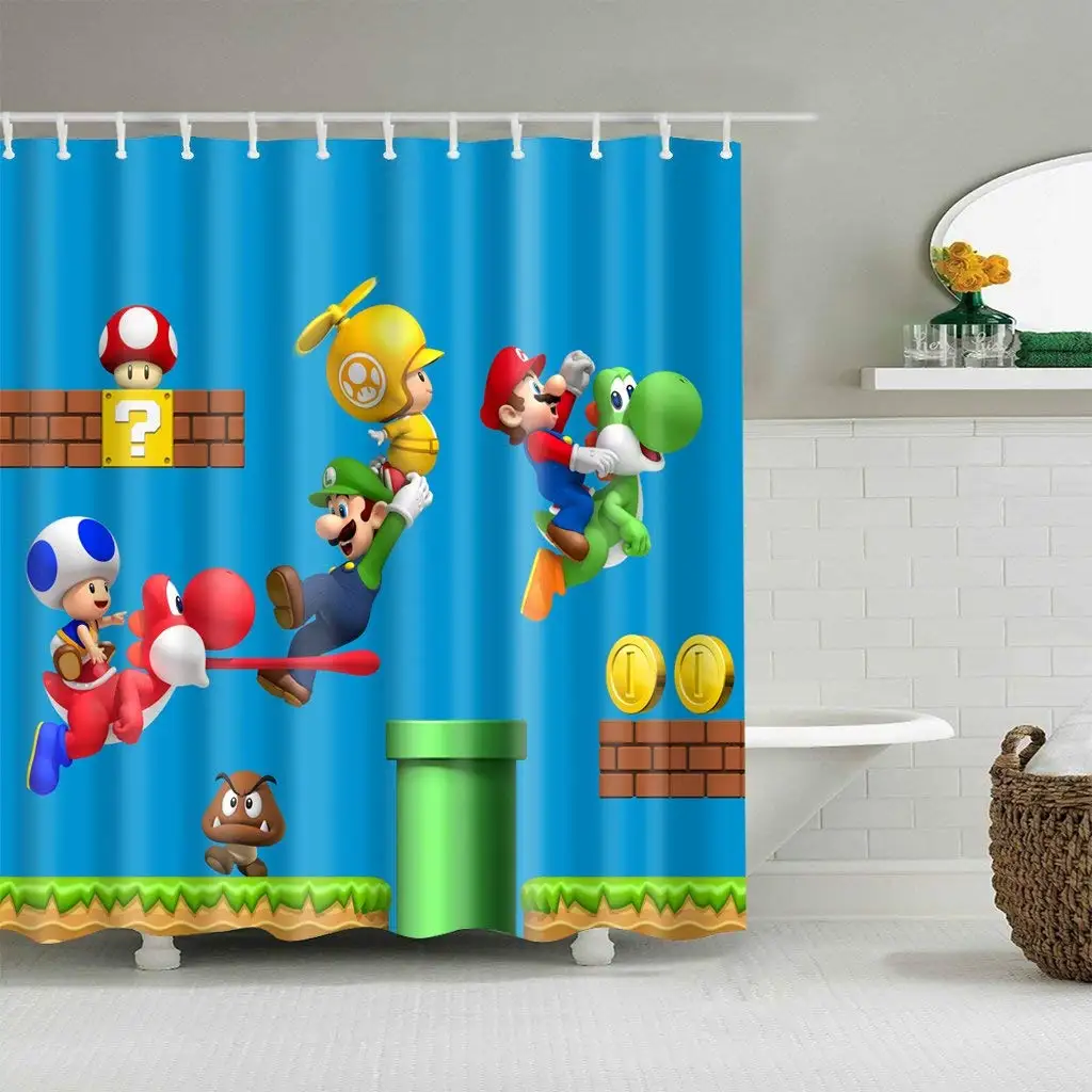 

Cdcurtain Kid Cartoon Shower Curtain Waterproof Polyester Fabric Print Boy Bathroom Drape for Dinosaur Super Mario