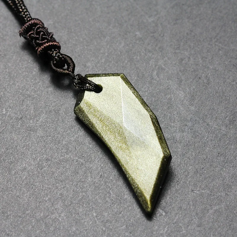 

Wholesale Gold Black Natural Obsidian Stone Necklace Wolf Tooth Shape Pendant Lucky For Women Men Sweater Chain Fashion Jewelry