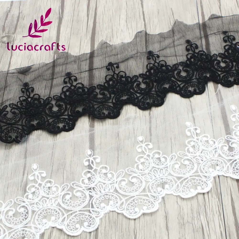 Lucia crafts, 1 год/3 года, 125 мм, вышивка, ткань, кружево, черный, белый цвет, Милая Кружевная отделка, сделай сам, материалы для рукоделия, аксессуары для одежды, R0507