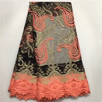 

African Lace Fabric 2018 High Quality stone Lace In Peach, Rose Flower Net Nigerian Lace gold, lemon green, fuchsia red blue