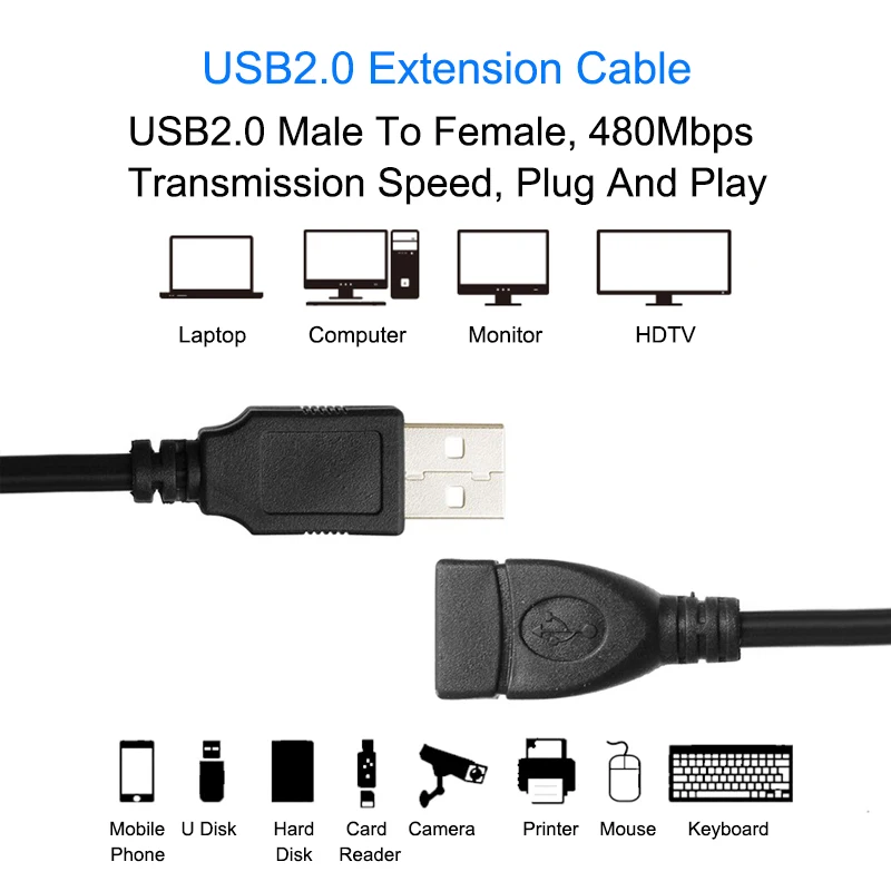 USB مزامنة بيانات نقل موسع كابل يو إس بي 2.0 الذكور إلى الإناث USB ملحق تمديد كابلات الحبل موسع لأجهزة الكمبيوتر المحمول طابعة 5m10m