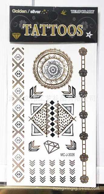 449 Métallique Or Flash Tatouage Plage Produits De Sexe Femmes Tribal Flore Totem Diamant Cercle Bracelet Temporaire Autocollant De Tatouage