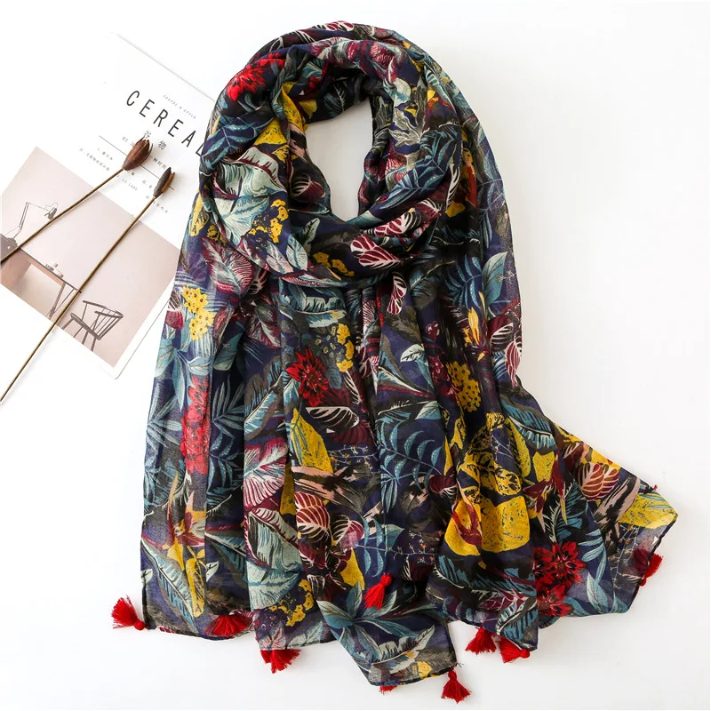 Женский роскошный брендовый шарф из вискозы, Африканский этнический цветочный длинный платок большого размера, теплый пашминовый палантин, повязка для головы хиджаб