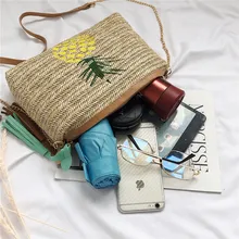 Женская летняя сумочка из соломы с рисунком ананаса и листьев, сумки на плечо, пляжные сумки с цепочкой для женщин, высокое качество