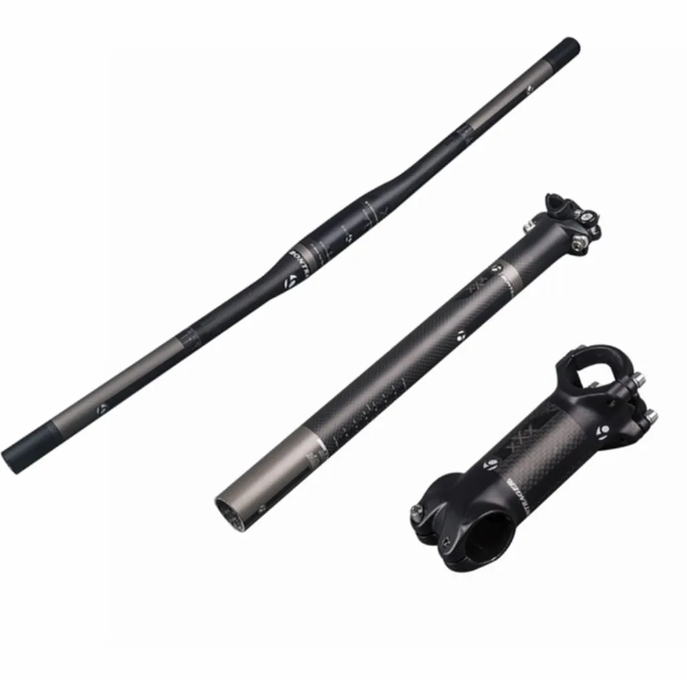 

matte carbon handlebar set carbon MTB handlebar flat rise bar carbon seatpost alloy + 3K carbon stem road bike Race Face xxx