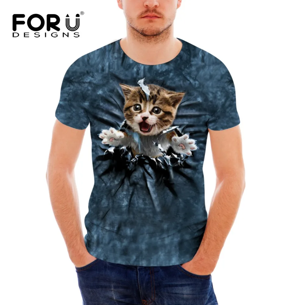 

FORUDESIGNS Men's High Quality Brands T Shirt Funny 3D Dog Cat Summer Fashion Men's Cool Animal Short Sleeve Tees for men youth