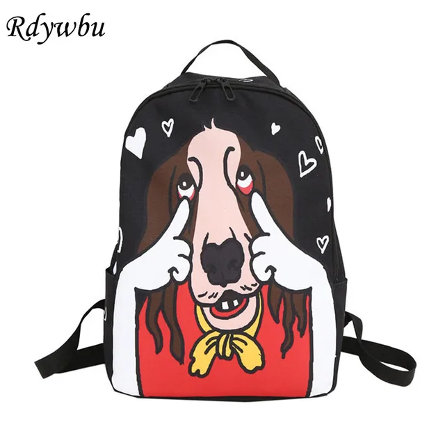 Rdywbu Funny Dog Printing Backpack Students Preppy Style Schoolbag