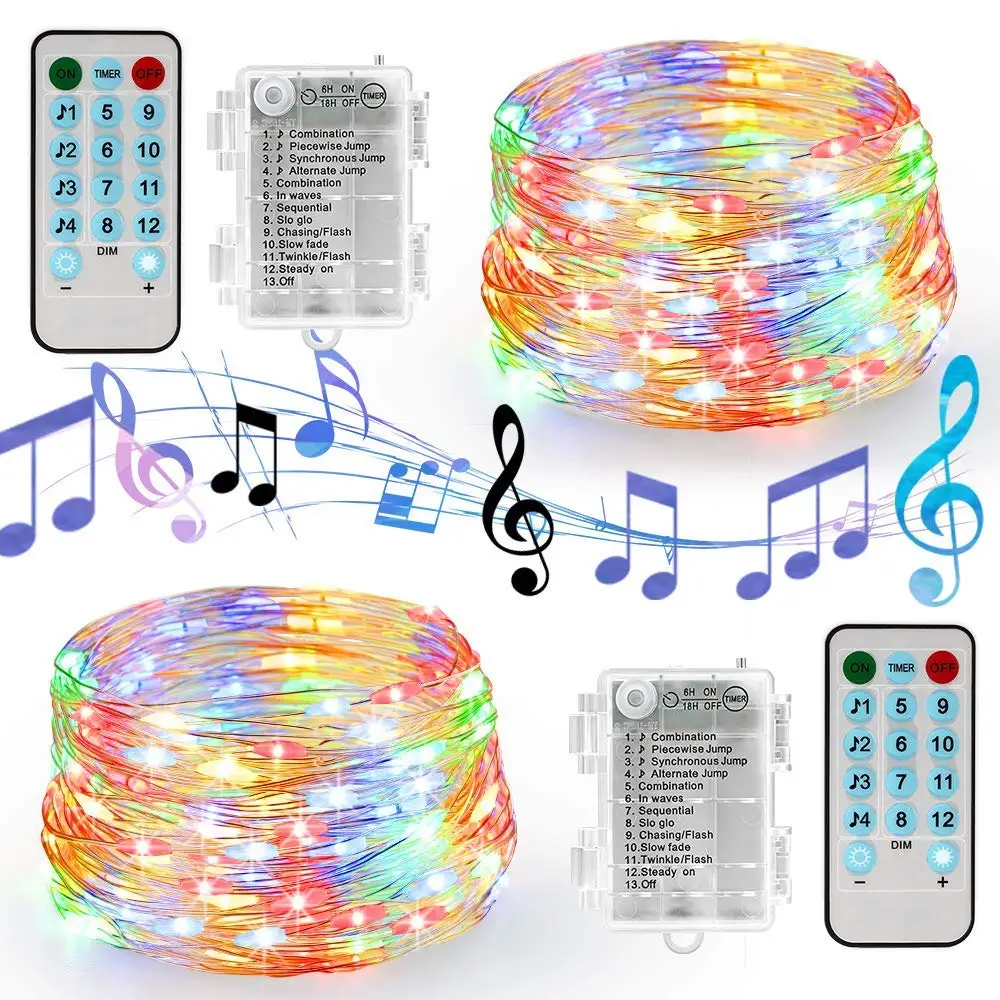 Battery/USB Operated Sound Activated LED Music String Lights 5M 10M Silver Wire Garland Home Christmas Wedding Party Decoration