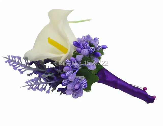 

Marriage Calla Lily Groom Boutonnieres Lvender Buttonhole Flower for Wedding Handmade Bestman Suit Brooch Decoration Purple