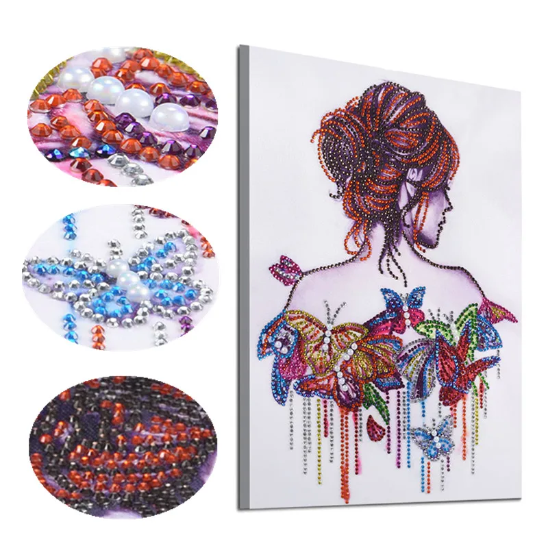 

Special Shaped Diamond Painting Embroidery Butterfly Girl Rhinestone Home Decoration 5D Drill DIY Crystal Painting Gift