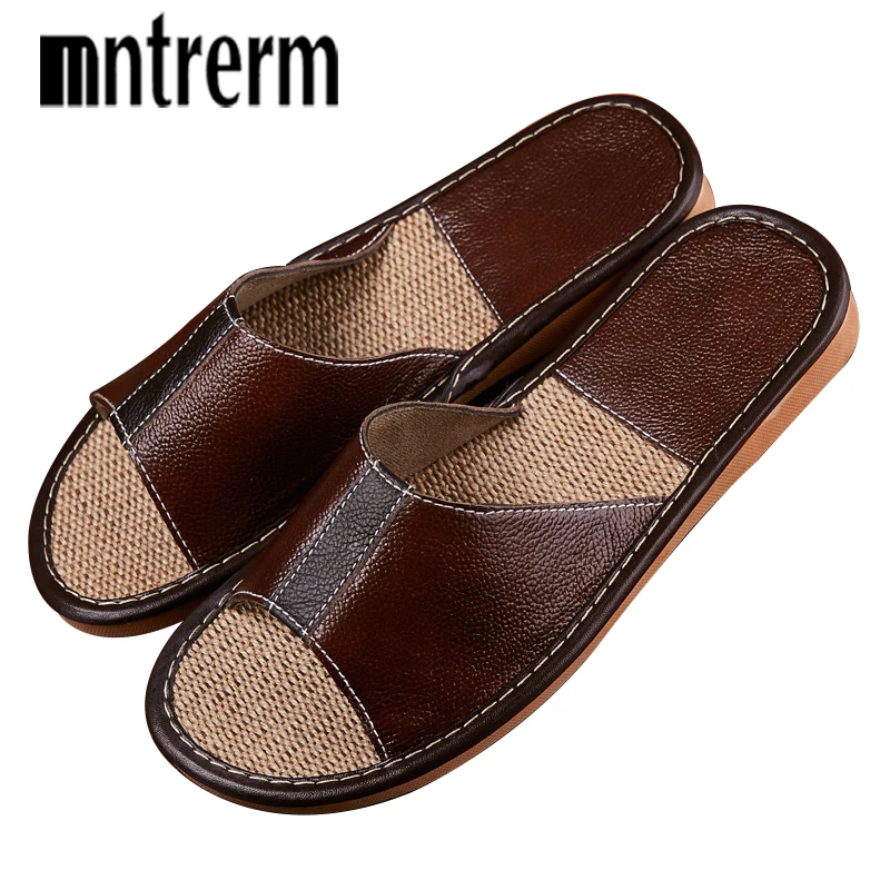 Mntrerm Mens Shoes Spring And Summer Cow Leather Home Indoor Non Slip Slippers 2018 New Hot Genuine Couple huismerk kopen in de aanbieding Mntrerm Mens Shoes Spring And Summer Cow Leather Home Indoor Non Slip Slippers 2018 New Hot Genuine Couple huismerk kopen in de aanbieding