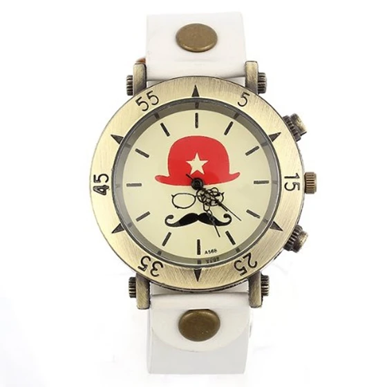 

Practical Retro Fashion Woman Gift Round Dial Quartz White PU Bracelet Watch
