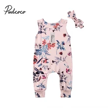 Pudcoco EUA Estoque Moda Floral Sem Mangas Romper Macacão Roupas Roupas Da Menina Da Criança Roupa Quente Set Cabeça