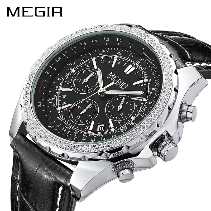 

MEGIR Erkek Kol Saati Watch Men Military Fashion Casual Leather Sport Chronograph Quartz Watches Mens Clock Male Wrist watches