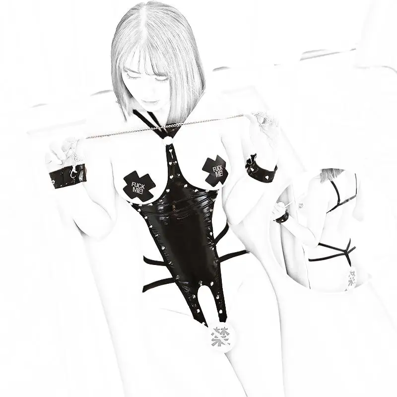 Женское сексуальное кожаное нижнее белье с открытой чашкой, бандаж, открытый Коч, сексуальные костюмы, экзотический SM сексуальный комплект, одежда для стриптиза, соблазнительное белье
