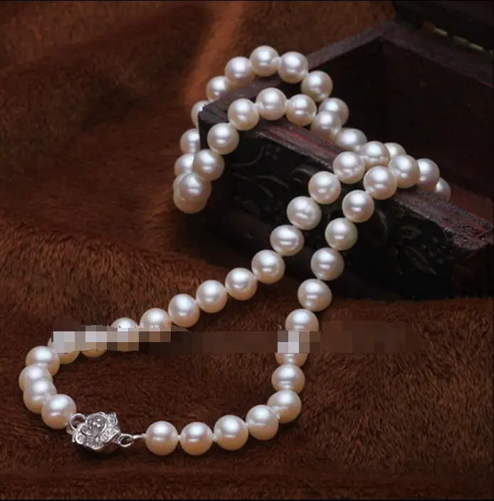 

Free shipping hot sale Women Bridal Wedding Jewelry >>best gift AAA+ Natural Genuine Akoya Round 7-8mm White Pearl necklace