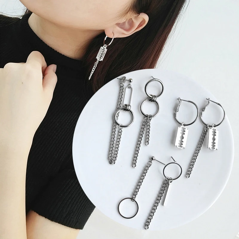 

Sale Newest Punk Metal Chain Earrings Geometric Asymmetric Retro Round Earrings For Women Men Fashion Ear Jewelry Best Gifts