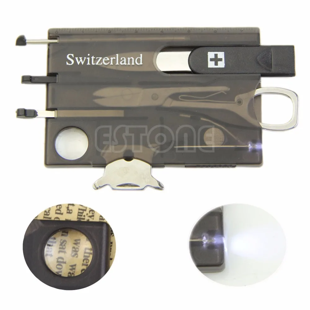

Mini Handy Multifunctional Survival Camping Tool Card Knife LED Light Magnifier 10166