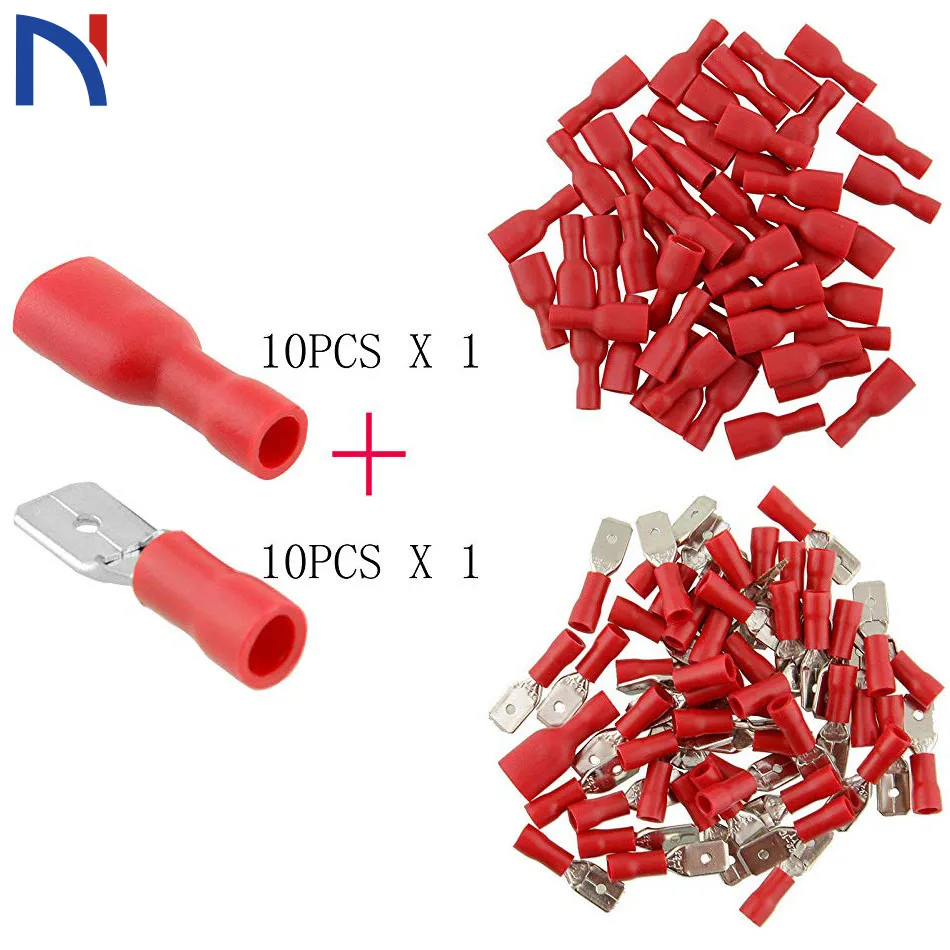 

20pcs 10pairs 6.3mm 16-14AWG Female Male Electrical Wiring Connector Insulated Crimp Terminal Spade Blue FDFD2-250 MDD2-250