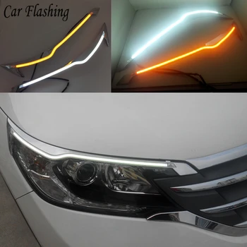 

Car flashing 2pcs Car Headlight LED Eyebrow Daytime Running Light DRL With Yellow Turn Signal Light For Honda CRV 2012 2013 2014