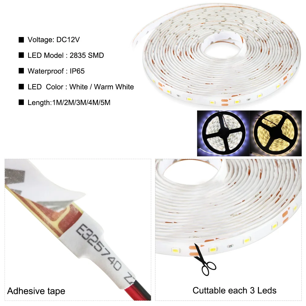 DC 12 V Светодиодные ленты движения Сенсор света авто ON/OFF гибкие светодиодный лента 1 м 2 м 3 м 4 м 5 м SMD2835 кровать свет для шкафов лестниц Кухня