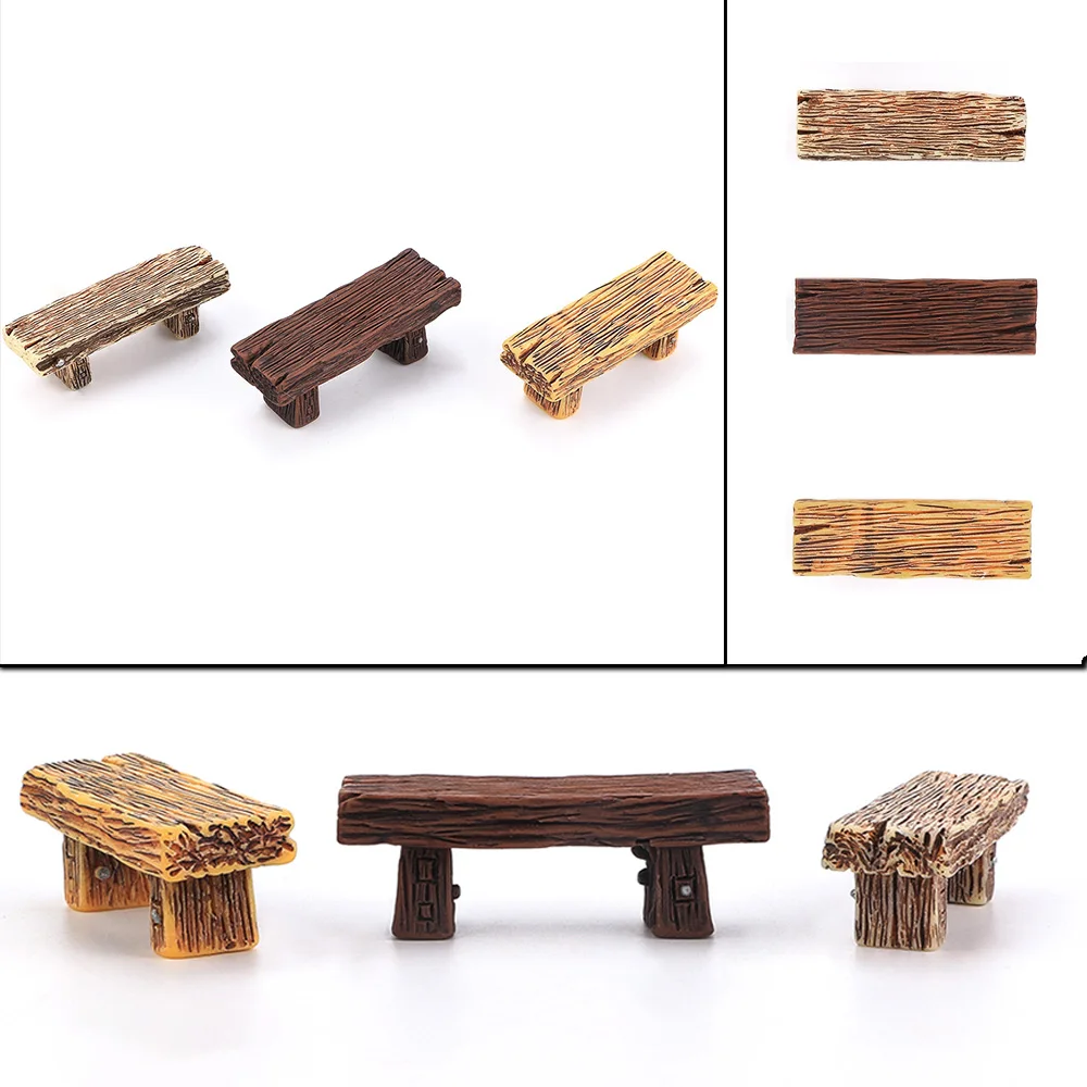 

1pc Cute Synthetic Resin Random Color Mini Double Stool Garden Figurines Micro Landscape Long Wood Bench Dollhouse Decoration