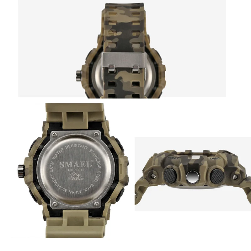 Для мужчин часы белый Dual Time SMAEL Спорт Часы Будильник 8001 Военная Униформа армии наручные часы водонепроницаемые мужские часы relogio masculino