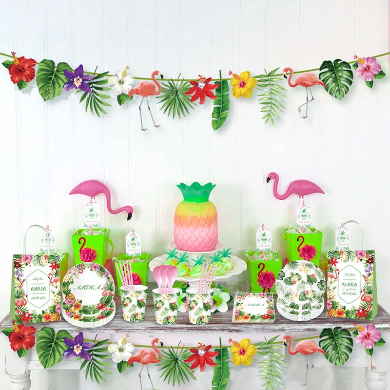 

Hawaiian Party Decorations Disposable Tableware Birthday Party Decorations Adult Wedding Decoration Flamingo Party Supplies