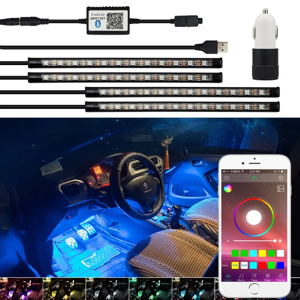 

APP Control Car RGB USB LED Strip Car Atmosphere Light 4in1 Car Lights 5050 SMD Waterproof Auto Interior Lights Car Styling 5V