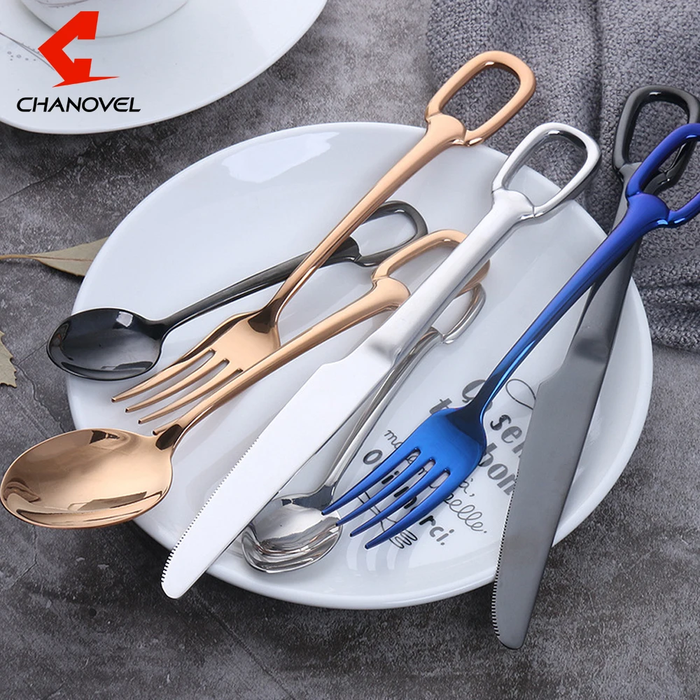 CHANOVEL 4pcs Premium Stainless Steel Silver Cutlery Set for Chef Restaurant Wedding Dinner set | Дом и сад