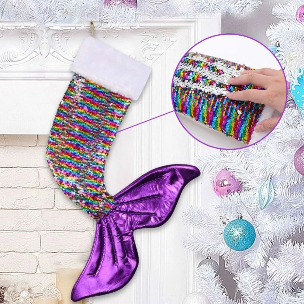 OurWarm большая с блестками искусственный мех рождественские чулки для подарков сумка Снеговик Олень мини-носок сумка для посуды держатель Рождественская елка украшения