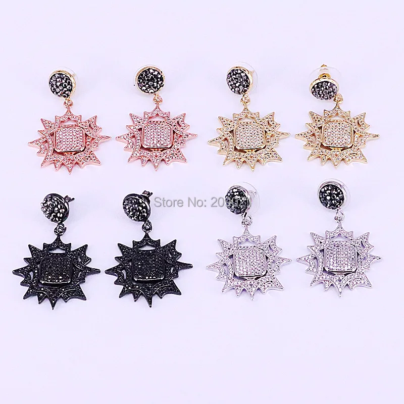 

4Pairs New Charm CZ Micro Pave Metal Earring For Women Cubic Zirconia Crystal Fashion Earring