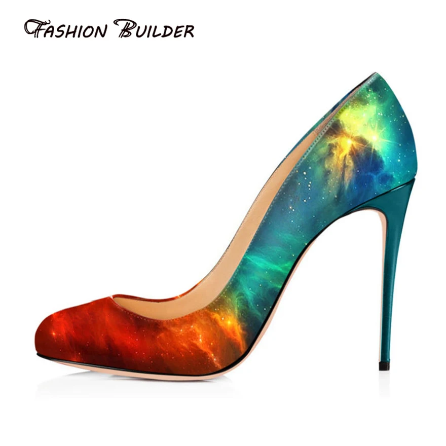 

2016 New Spring Autumn Fashion Multicolor Round Toe Slip On Super High Heels Pumps Women Party Evening Dress Plus Size Shoes