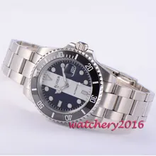 Ocasional 40mm Bliger white & blue dial cerâmica moldura data vidro de safira luminosa relógio Dos Homens movimento automático
