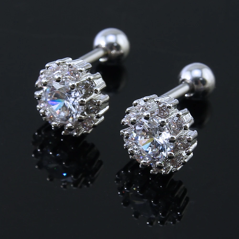 Cute Flower Stud Earrings Crystal Ear Helix Piercing Earrings Women