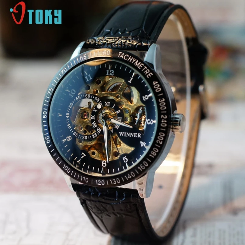 

Excellent Quality Mechanical Watches Men Skeleton Dial Clock Roman Casual Wristwatches Relogio Men Mechanical Hand Wind Watch