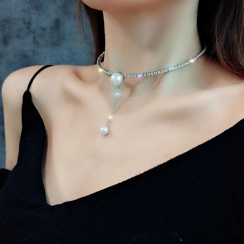 

2019 New Sexy Creative Pearl Necklace With Fashionable Individual Neck Belt Clavicle Chain For Women Elegant Necklace