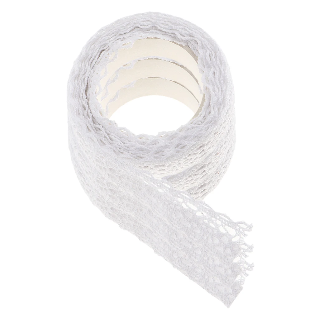 3 Rolls of 2 Meters Cotton Lace Washi Tape Self Adhesive Sticker for DIY Diary Scrapbook Album Card Making Decoration 15mm