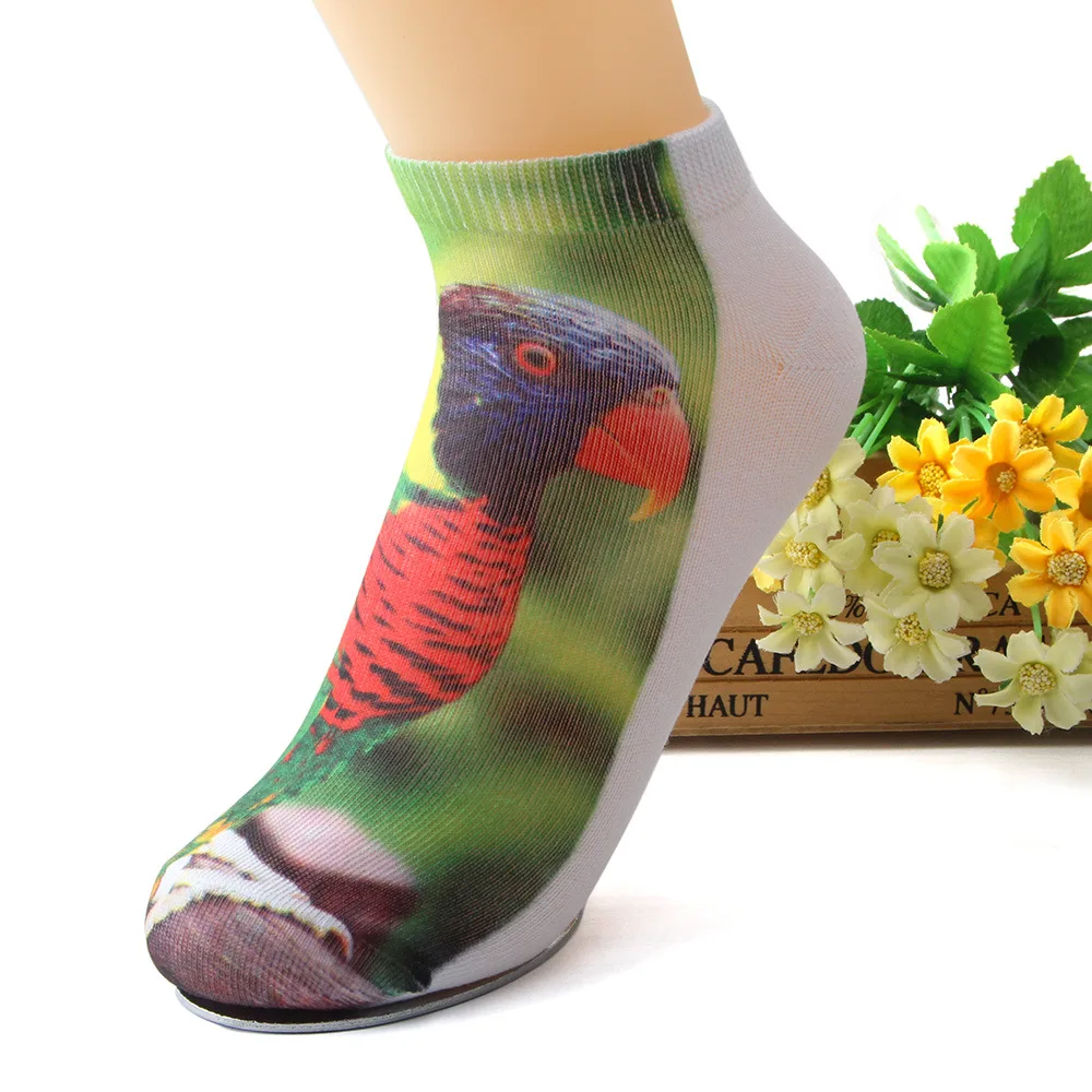 Забавные Женские носочки с 3D принтом, носки в европейском и американском стиле, модные носки со слоном, пандой, птицей, попугаем, Кроликом, жирафом, павлином