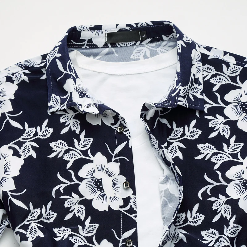 Брендовая мужская рубашка с цветочным принтом Chemise Homme 2018 Весенняя Модная