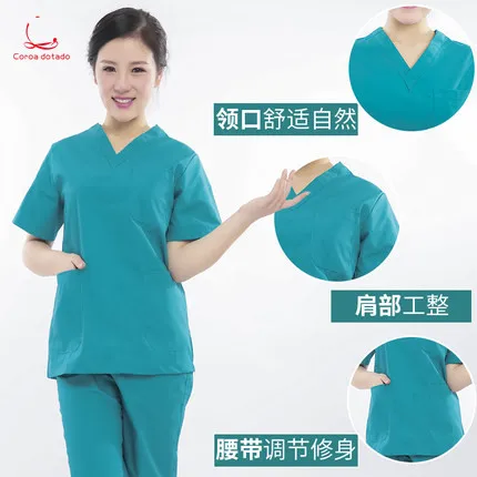 

Surgical clothes women's hand-washing clothes short sleeve thin split suit nurses doctor men brush hand clothes lake blue