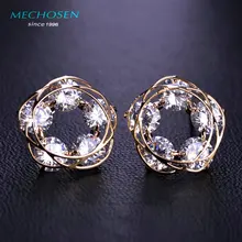 MECHOSEN, серьги-гвоздики в форме цветка для женщин, чистый кубический цирконий, золотой цвет, латунь, свадебные серьги Brinco pendientes Femme pusheen groot