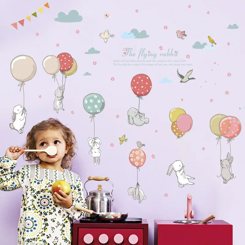 ZHYHGO wall stickers for kids rooms balloon rabbit cartoon room decoration stickers vinyl home children art deco stickers