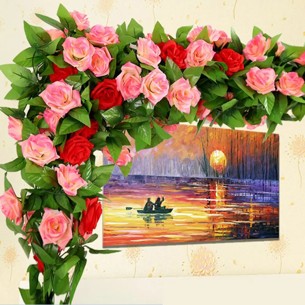250CM/lot Silk Roses Ivy Vine with Green Leaves For Home Wedding Decoration Fake leaf diy Hanging Garland Artificial Flowers | Дом и сад